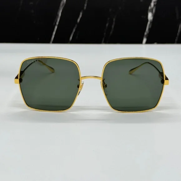NEW GUCCI SUNGLASSES, GOLD GRAY SQUARE UNISEX EYEWEAR GUCCI - Picture 5 of 15